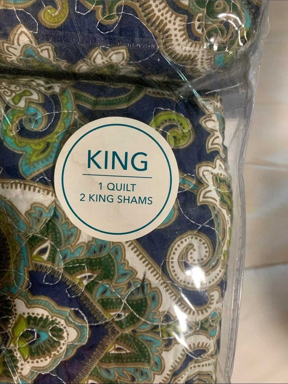 King Quilt Set in Blue and Green Paisley